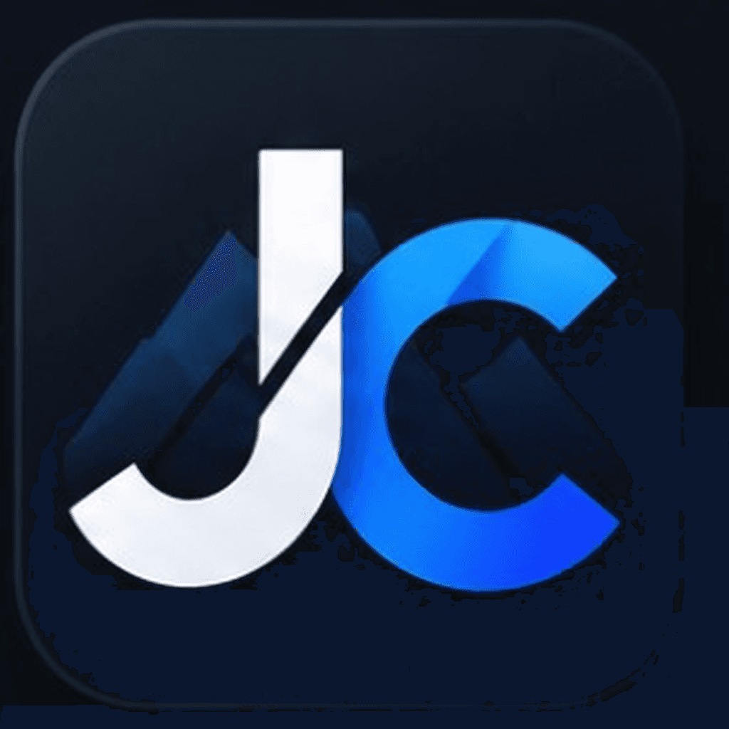 Logo style monogram showing JC with mountain background